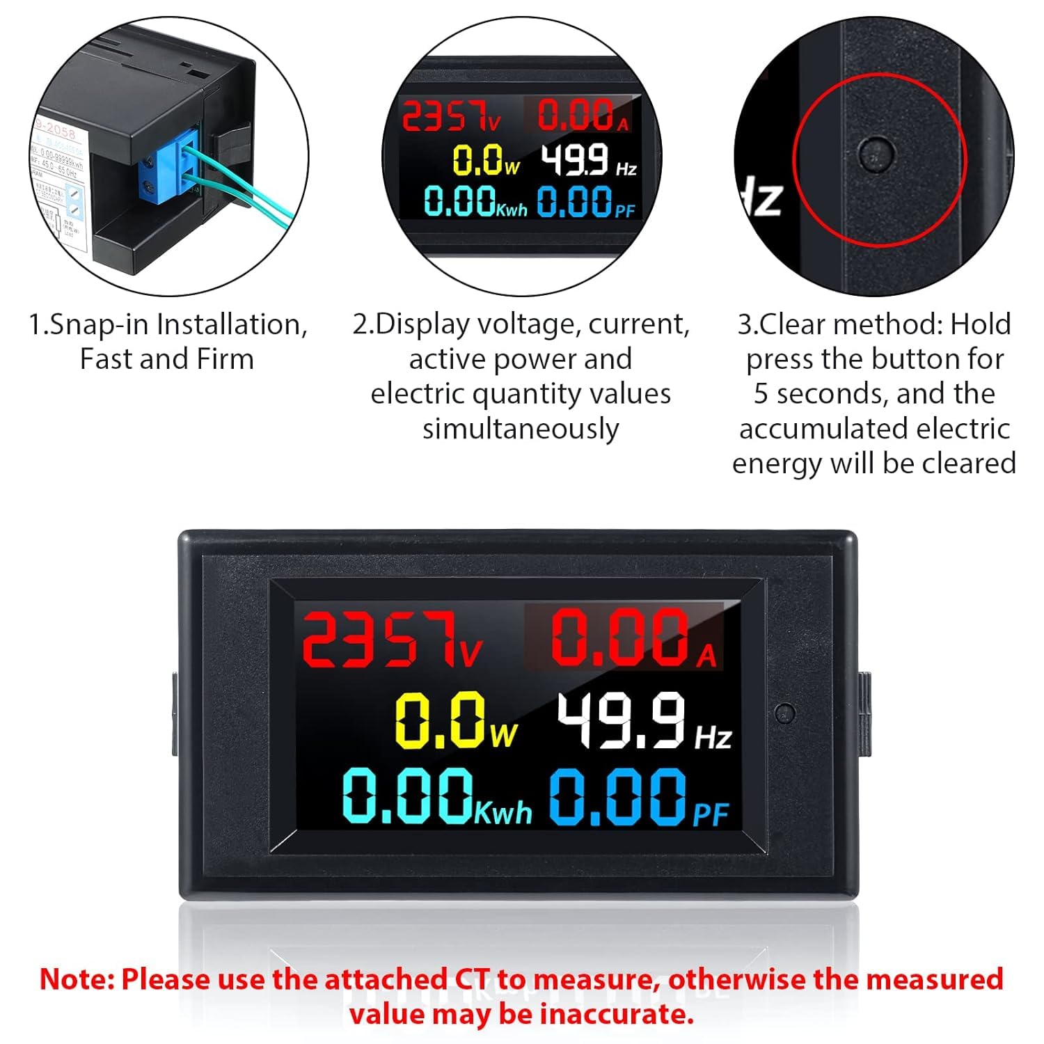 Quick Sense 6-in-1 Energy Meter 80-300V 100A Multicolor Backlit Display