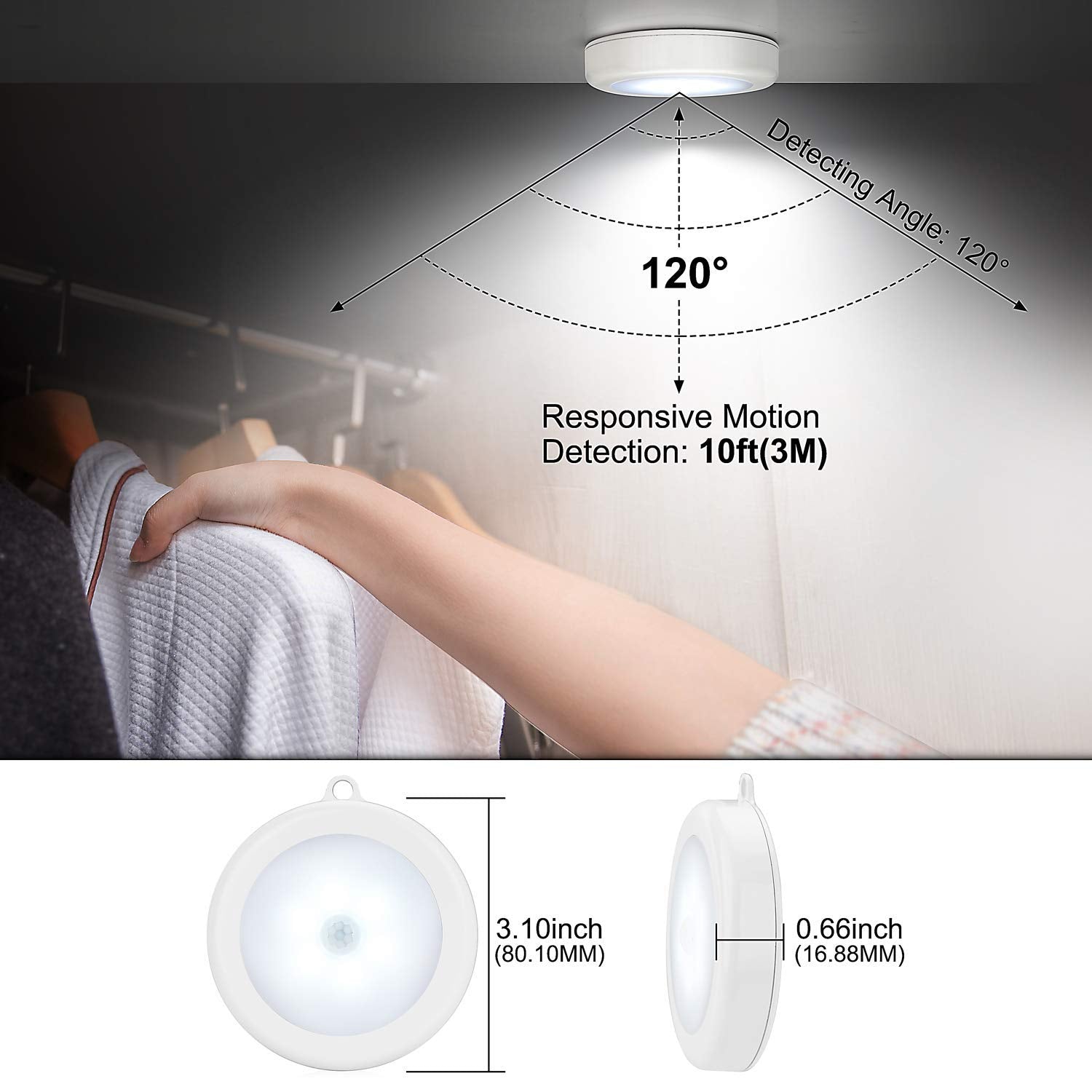 Quick Sense Motion Sensor LED Night Light Battery Wireless PIR