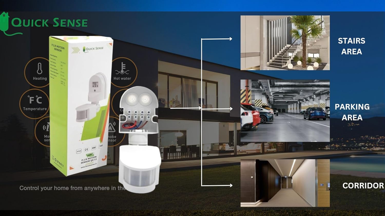 Quick Sense QS-11 180° PIR Motion Sensor Light Switch Wall-Mount