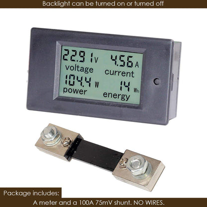 Quick Sense DC Voltmeter Ammeter Power Monitor 6.5-100V 100A Shunt