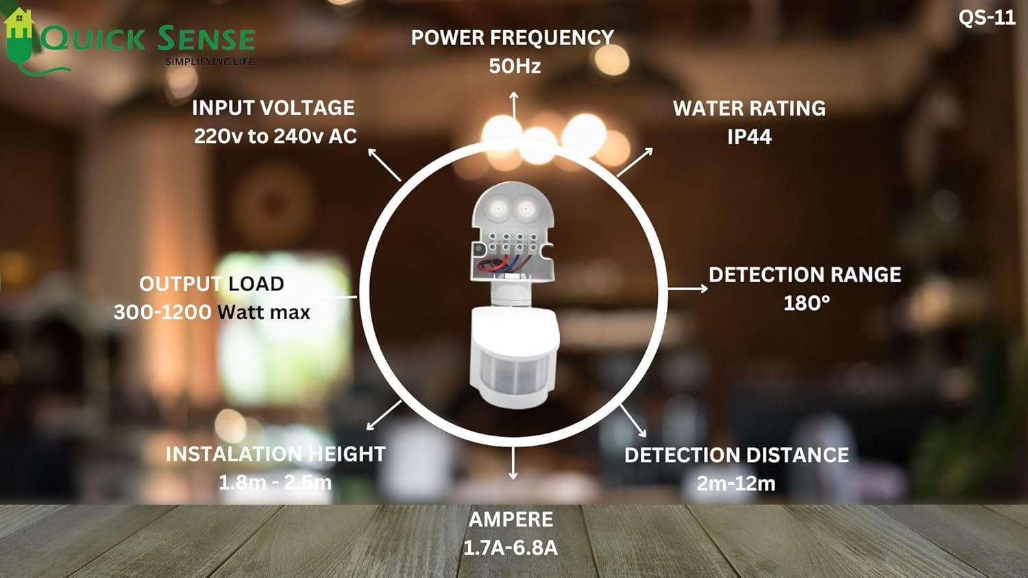 Quick Sense QS-11 220V PIR Motion Sensor Switch, Adjustable Lux