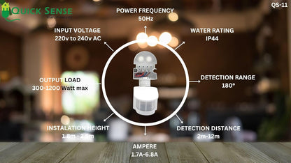 Quick Sense QS-11 220V PIR Motion Sensor Switch, Adjustable Lux