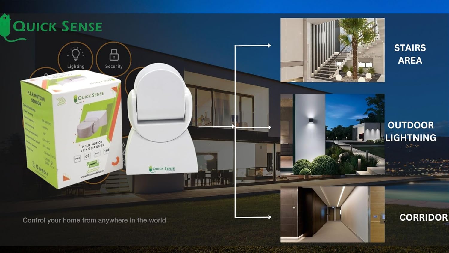 Quick Sense 12m PIR Motion Detector IP65 Wall Ceiling Sensor