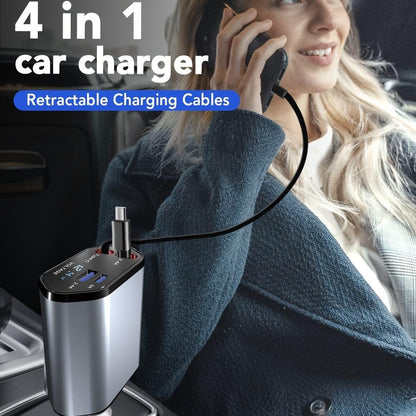 Quick Sense Retractable 69W USB-C Car Charger with Display