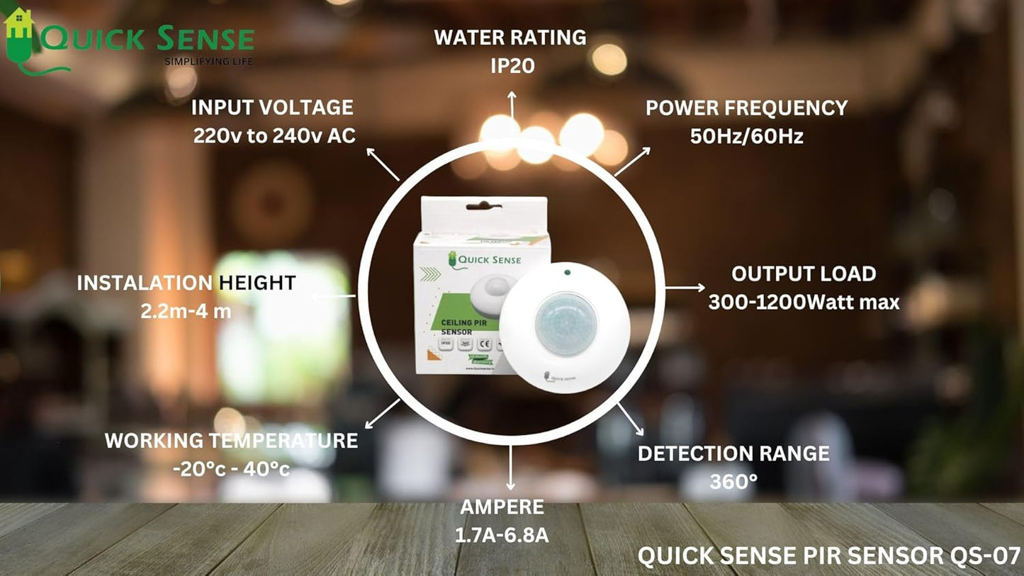Quick Sense QS-07 360° PIR Motion Sensor Ceiling Mount Switch