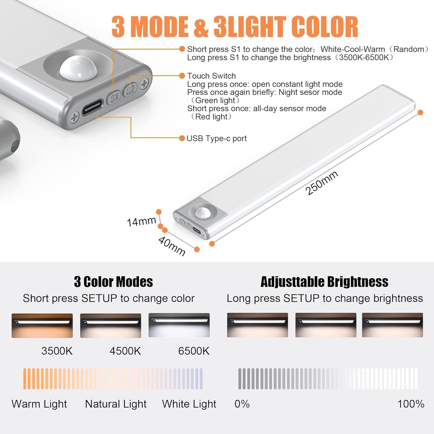 Quick Sense Rechargeable Motion Sensor LED Under-Cabinet Dimmable Light