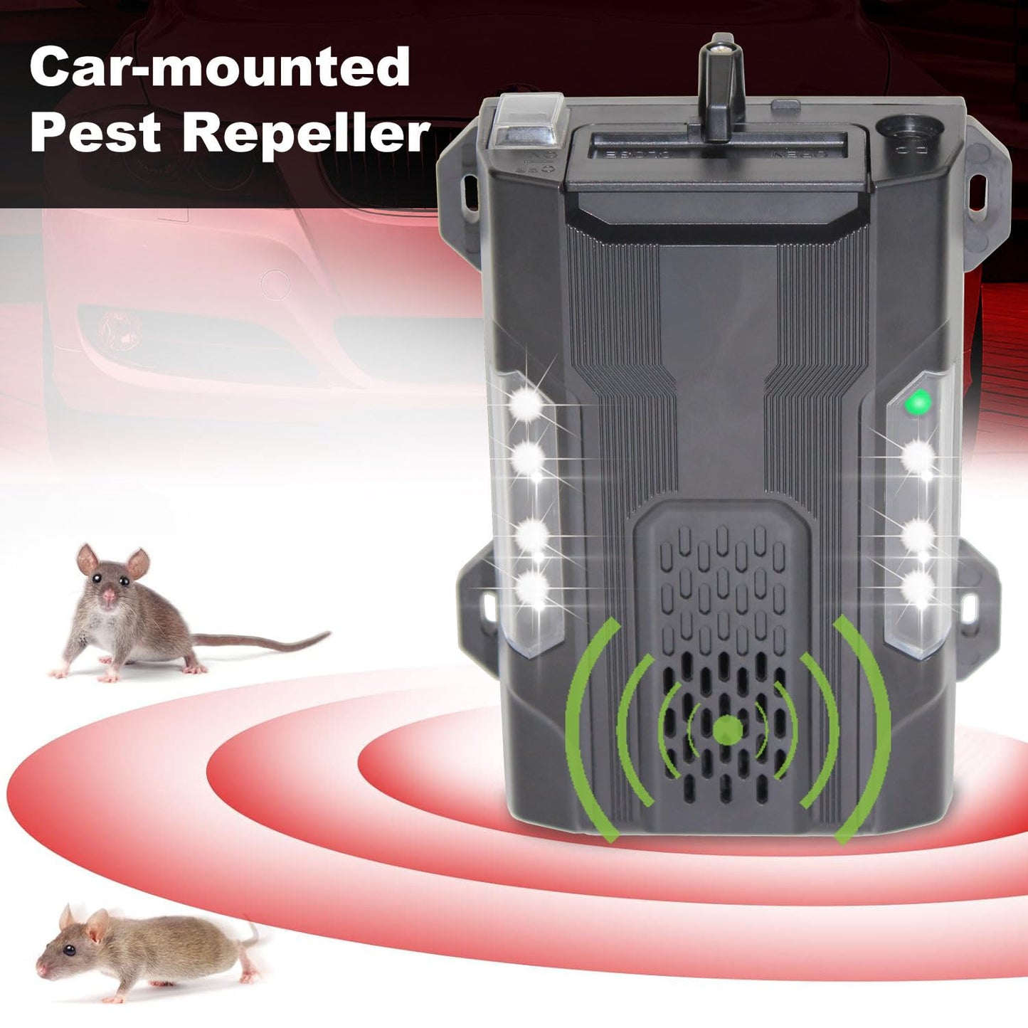 Quick Sense Ultrasonic Car Rodent Repellent with LED Strobe Lights