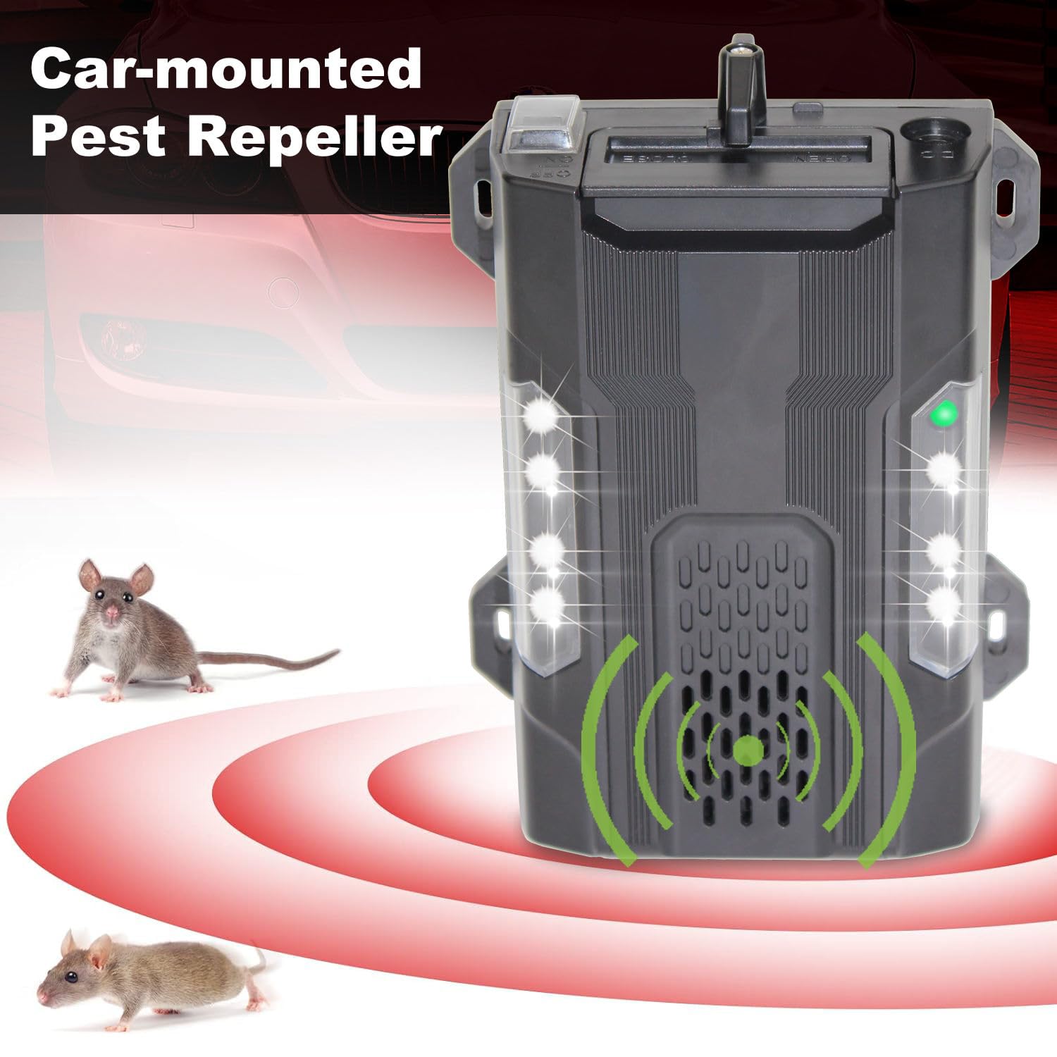Quick Sense Ultrasonic Car Rodent Repellent with LED Strobe Lights