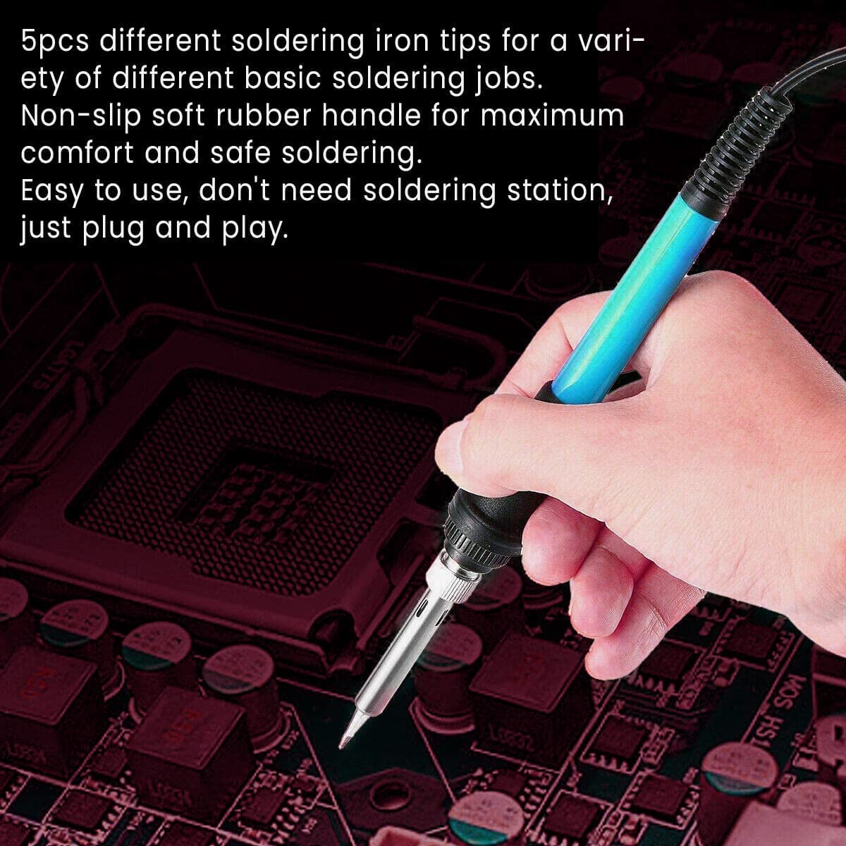 Quick Sense 60W Adjustable Temperature Soldering Iron With 5 Tips
