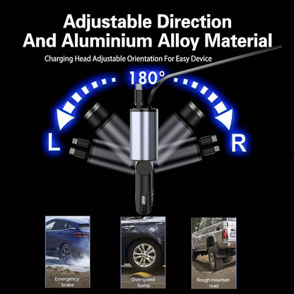 Quick Sense Retractable 69W USB-C Car Charger with Display