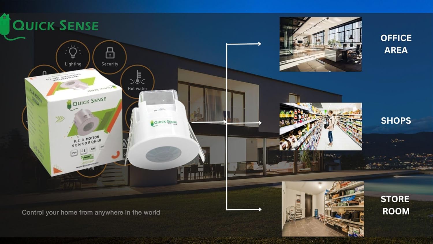 Quick Sense PIR Ceiling Motion Sensor with Adjustable Lux Timer