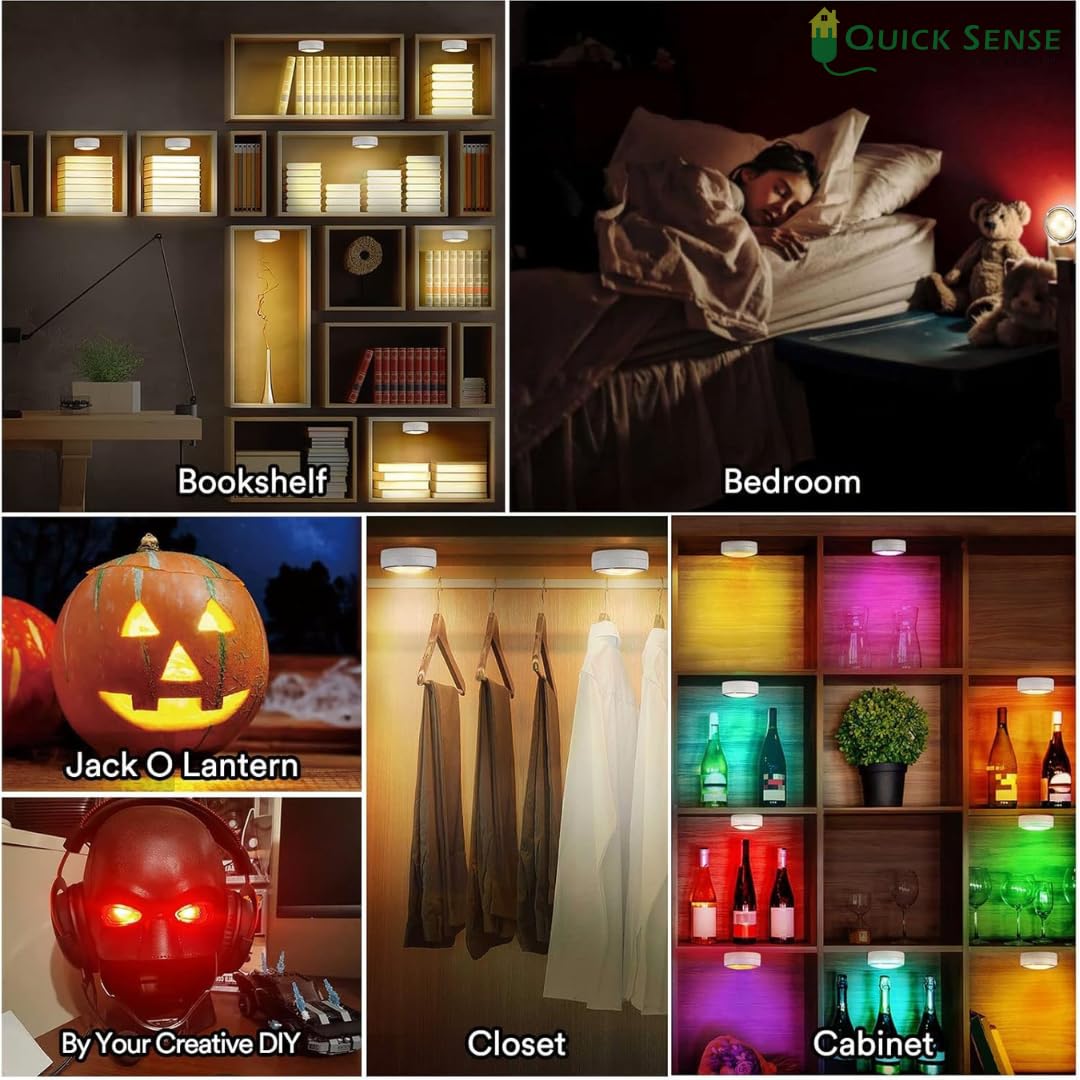 Quick Sense 2-Pack Battery LED Puck Lights, Remote, Colour-Changing