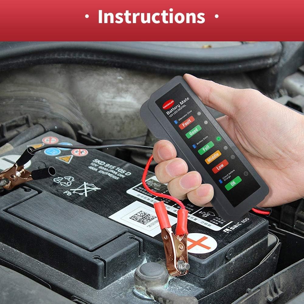 Quick Sense 12V Digital Battery Tester with 6-LED Alternator Check
