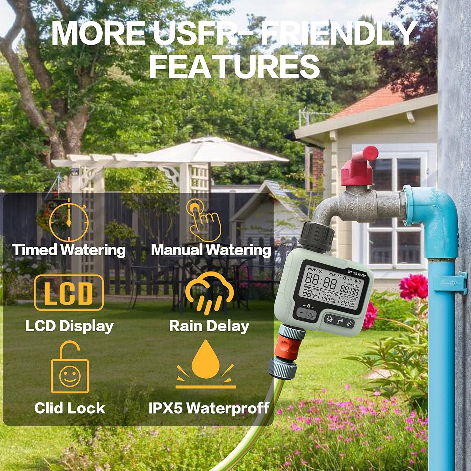 Quick Sense Garden Water Timer Sprinkler Controller IPX5 Waterproof