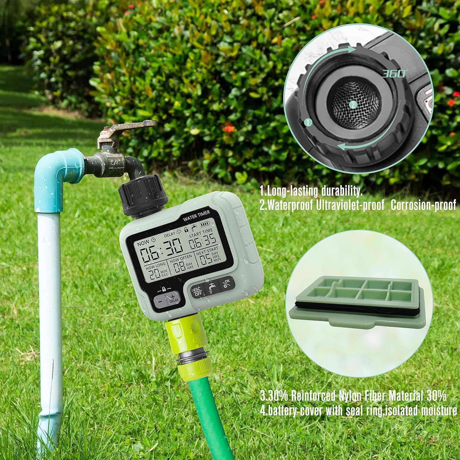 Quick Sense Garden Water Timer Sprinkler Controller IPX5 Waterproof