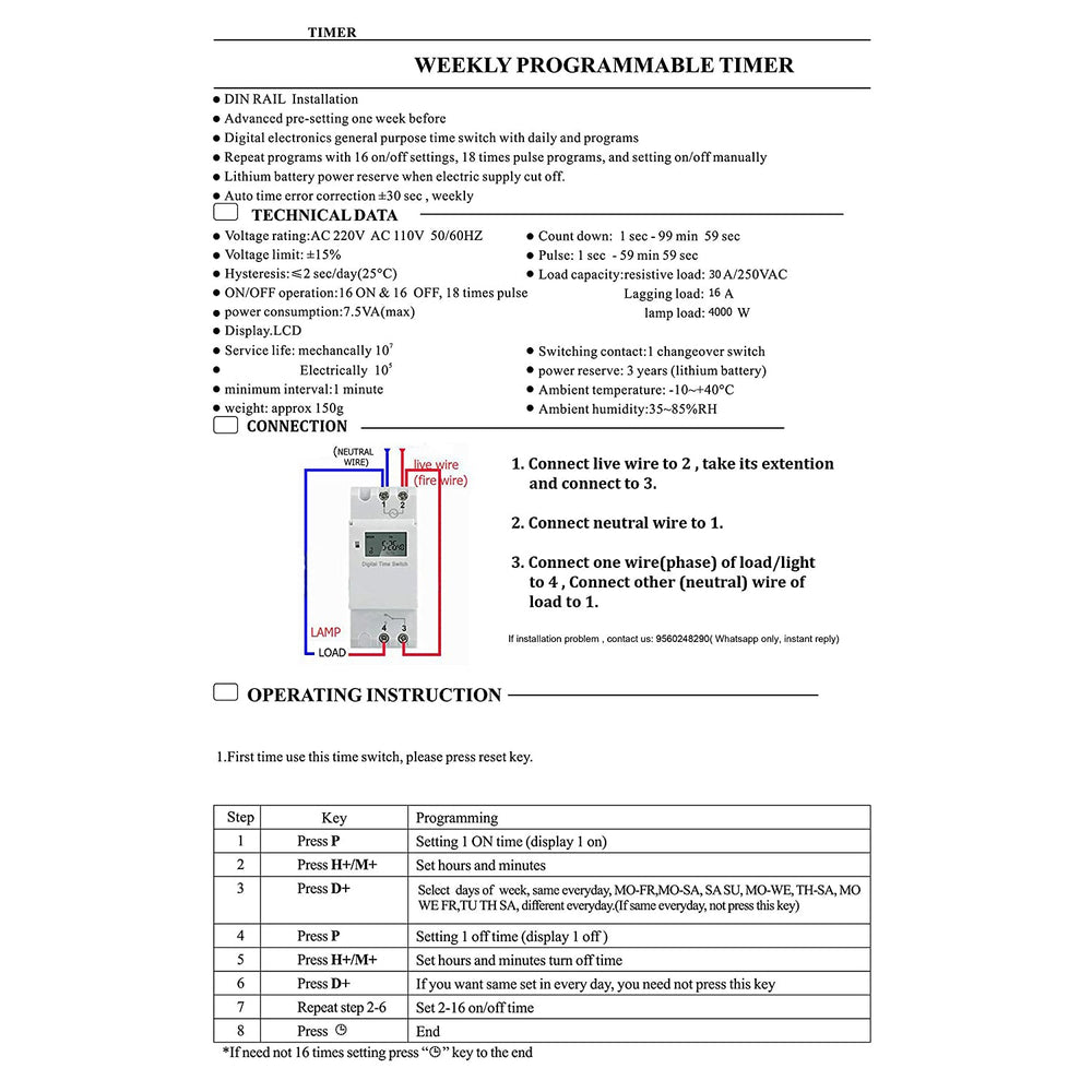 Quick Sense (Qs-T3): Din Type Digital Timer Controller-Programmable for Daily/Weekly- Pulse Setting-Count Down - Quick Sense Innovations