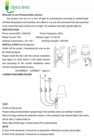 Quick Sense (Qs-302): Day/Nights Auto on and off Plastic Photocell Ldr Switch 220V for Home Automation, White - Quick Sense Innovations